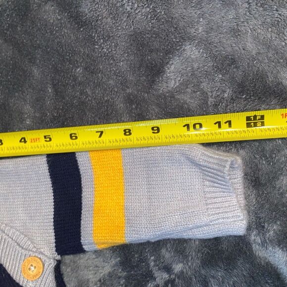 Adorable Baby Hooded Sweater Navy Blue Yellow '01' Sports Style Knit Jumper - Picture 9 of 11